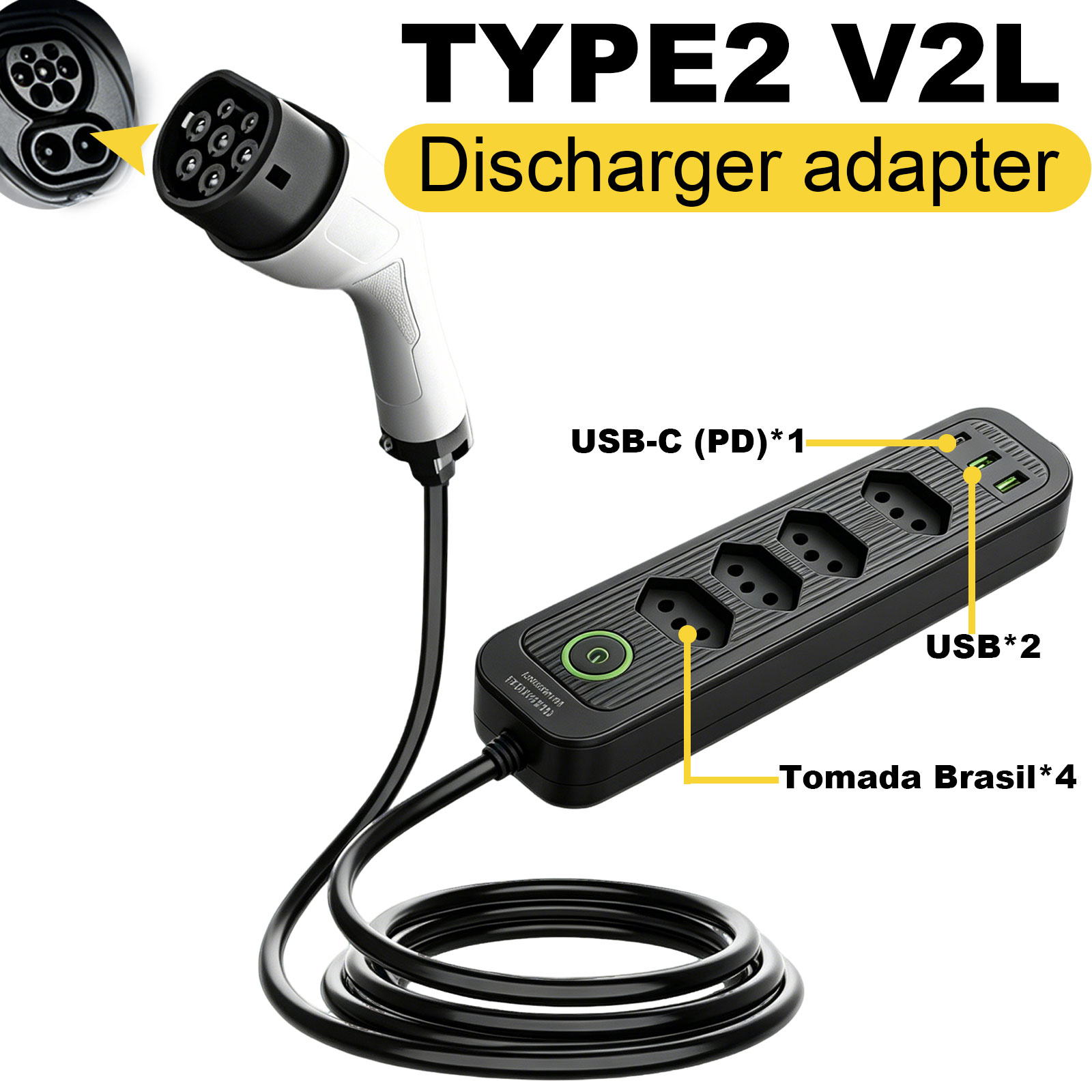 Outdoor Power Station - Type2 V2L Discharge Adapter 16A Brazil